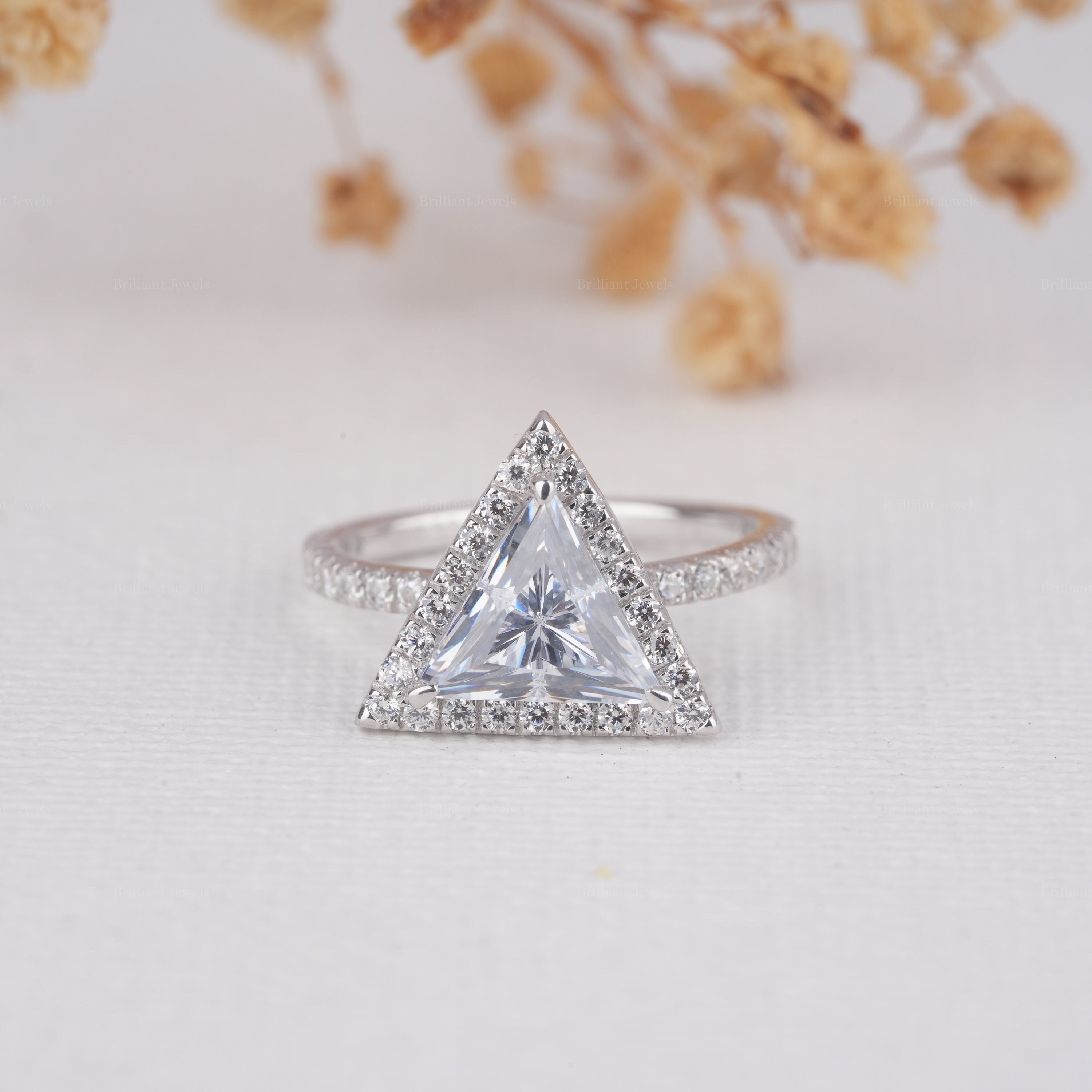 Buy 3CT Trillion Cut Moissanite Engagement Ring 14K White