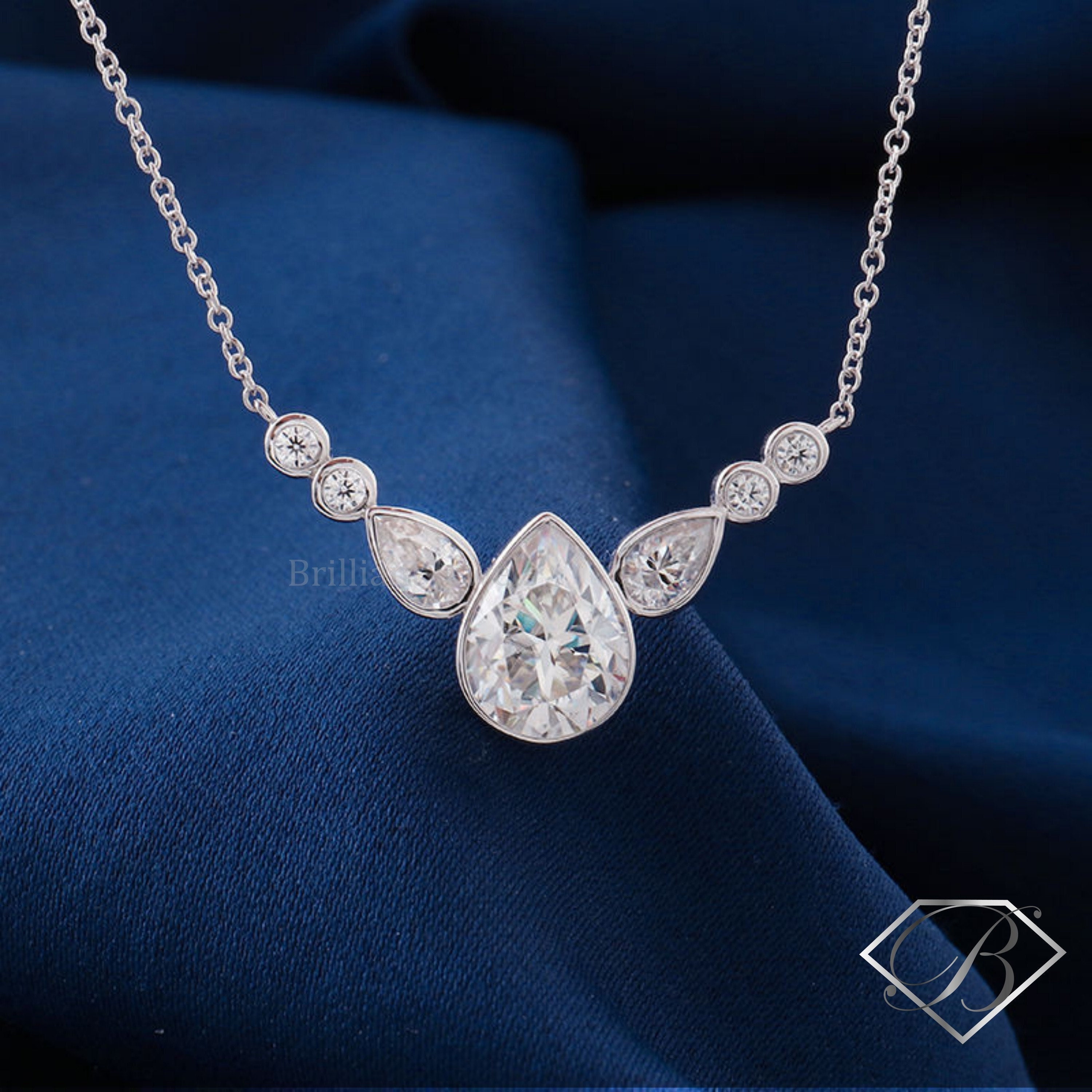 Teardrop Pear Diamond Necklace Bezel Set Pear Pendant for Ladies
