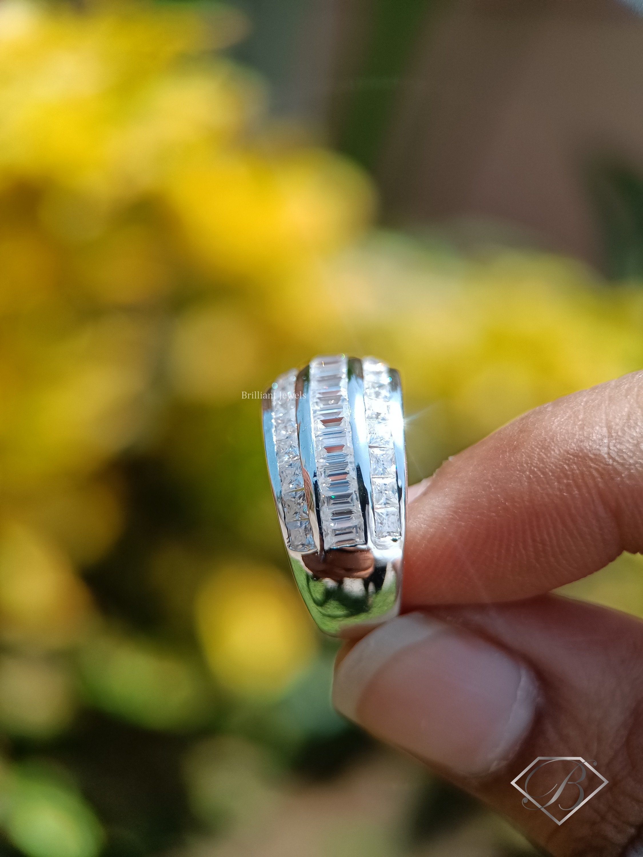 Dome Channel Set Baguette Wedding Band Princess Cut