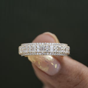 Emerald Cut Moissanite Half Eternity Wedding Band 14K Solid Yellow Gold Matching Band Emerald Moissanite Ring Stacking Band Minimalist Band