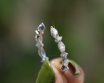 Moissanite Open Wedding Band, 14K White Gold Notched Wedding Band, Marquise Open Gap Wedding Band, Dainty Diamond Band, Open Spacer Ring