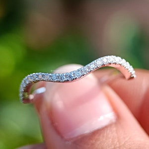 1.30MM Free Style Wave Band Diamond Ring Full Eternity Wedding Curve Band Pave Stacking Band Dainty Moissanite Curve Wave Matching Band