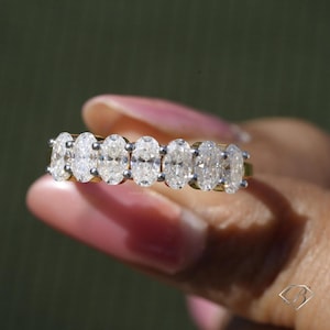 Oval Moissanite Band Oval Eternity Band Oval Wedding Band  5x3mm Oval Cut Lab Diamond Wedding Band 14K Gold Half Eternity Women's Band