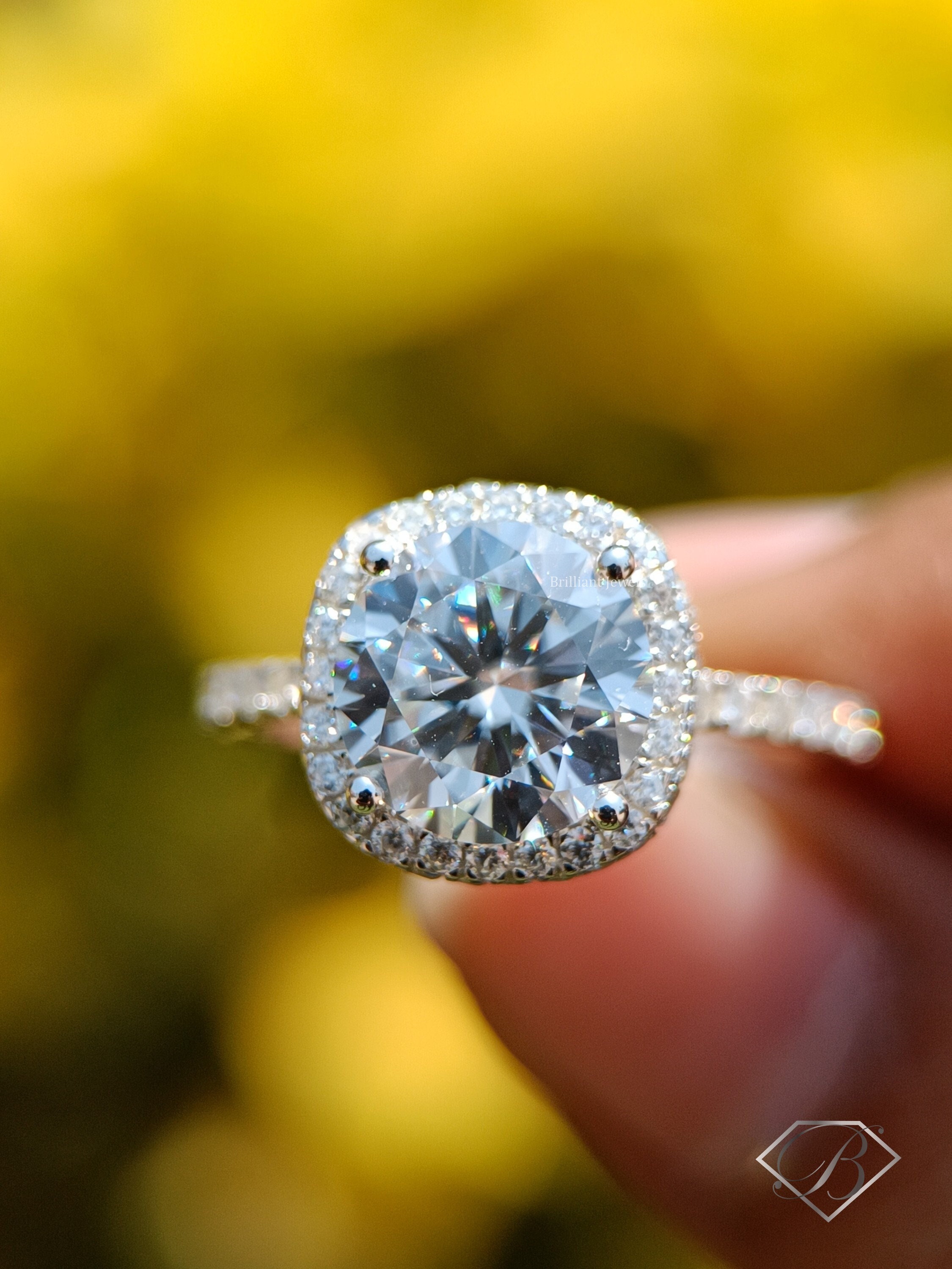 2.20CT Round Cut Halo Moissanite Engagement Ring With 14K White Gold Pave Band Classic 4 Prong Cathedral Shank Wedding Ring Anniversary Gift
