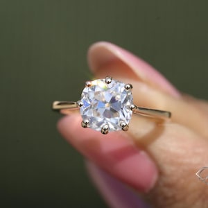 Old Mine Cushion Cut Engagement Ring 14K Gold Old Mine Cushion Cut Diamond Ring 2 Ct Cushion Cut Moissanite Ring For Women Anniversary Gift