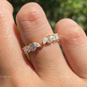 Open Gap Marquise Cut Moissanite Wedding Band Vintage 10K 14K Solid Gold Stacking Band Marquise Half Eternity Matching Bridal Promise Ring