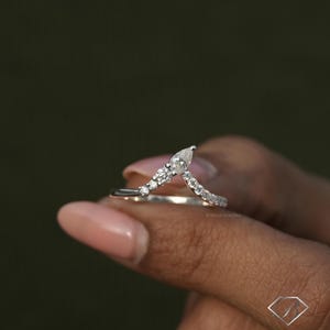 Pear Moissanite Diamond Curved Wedding Band Vintage Chevron Stacking Ring 14K White Gold Curved Wedding Band For Women Curve Stacking Ring