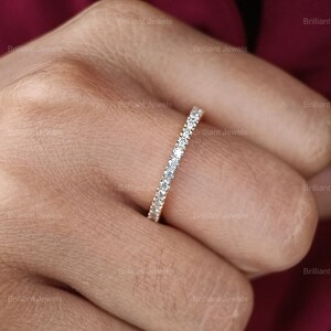 Round Diamond Band 14K Rose Gold Round Moissanite Wedding Band Delicate Full Eternity Ring Stacking Band Engagement Ring Anniversary Ring