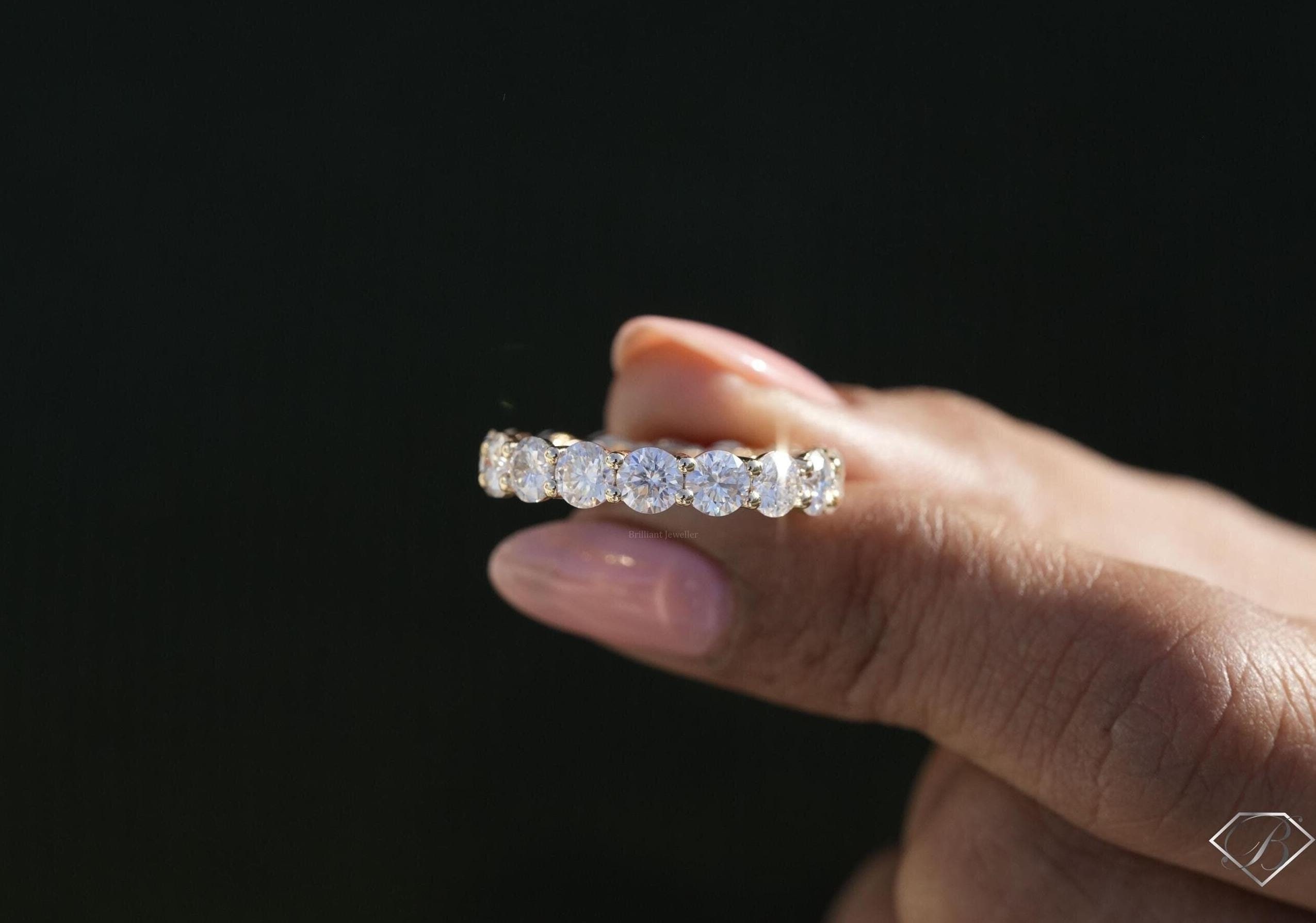 4MM Full Eternity Wedding Band 14K Yellow Gold Moissanite Band Matching Band Stacking Anniversary Band Full Eternity Band