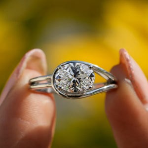 Brilliant Oval Cut Lab Grown Diamond Engagement Ring East West Oval Solitaire Ring Twisted Wedding Ring Gift Oval Lab Diamond Ring For Her