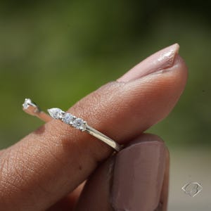 Pear & Round Moissanite Band 10K White Gold Pear Moissanite Open Gap Wedding Band Pear Stacking Band Open Wedding Band Notched Wedding Band