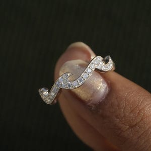 14K Gold Wave Style Round Moissanite Diamond Wedding Band Diamond Wave Ring Free Style Wave Band For Her Full Eternity Band Stacking Band