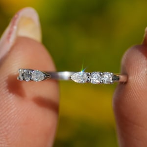 Open Gap Moissanite Band Pear Open Wedding Band White Gold Open Spacer Band Notched Wedding Band Moissanite Stacking Ring Open Gap Ring