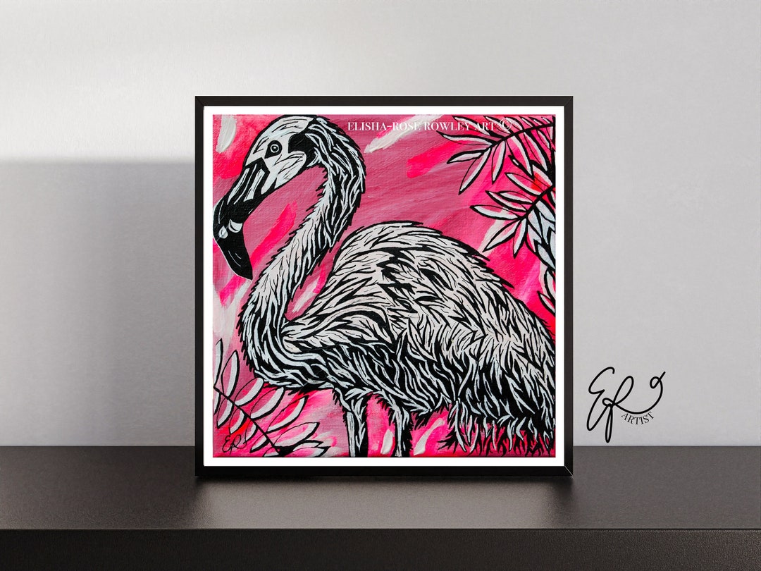 Black And White Meets Flamingos By Elizabeth Medley (Framed) - Pink main image 1