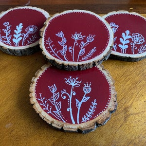 Floral Painted Wood Slice Coasters
