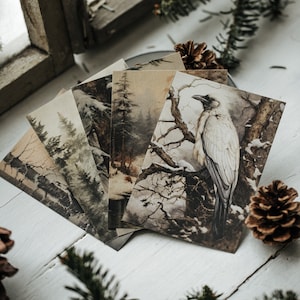 Postkartenset Winterwald 5 Postkarten - Natur, Wolf, Reh, Winterhütte, Rabe