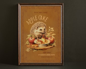 Poster Igel & Apfelkuchen Herbst Sofort Download