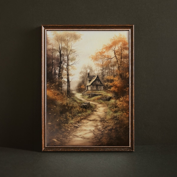 Poster Herbstwald mit kleiner Hütte