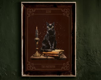 Affiche chat noir tarot mystique téléchargement instantané