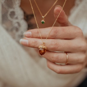 Chain Amber Acorn Sterling Silver Gold Plated image 6