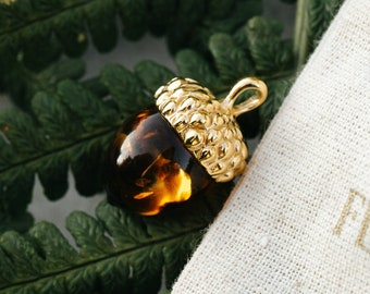 Chain Amber Acorn Sterling Silver Gold Plated