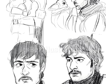 Star Wars The Mandalorian art - Din Djarin and Grogu sketches art print