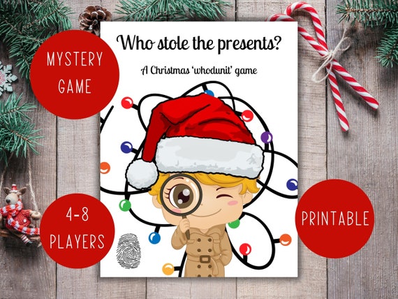 Printable mystery game, Christmas Whodunit, Family game, Holiday Cluedo clue, Game for children, Christmas game, Game night, Classroom game