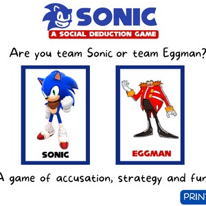 Sonic the hedgehog, Printable Game, Fun Game, Family, Friends fun, Game night, Instant Download, Mystery Game, Social Deduction, Sonic, Kids