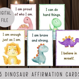 Tarjetas de afirmación de dinosaurios / Afirmaciones para niños / Dinosaurios para niños pequeños / Afirmaciones de dinosaurios / Citas positivas para niños / Decoración del aula de dinosaurios