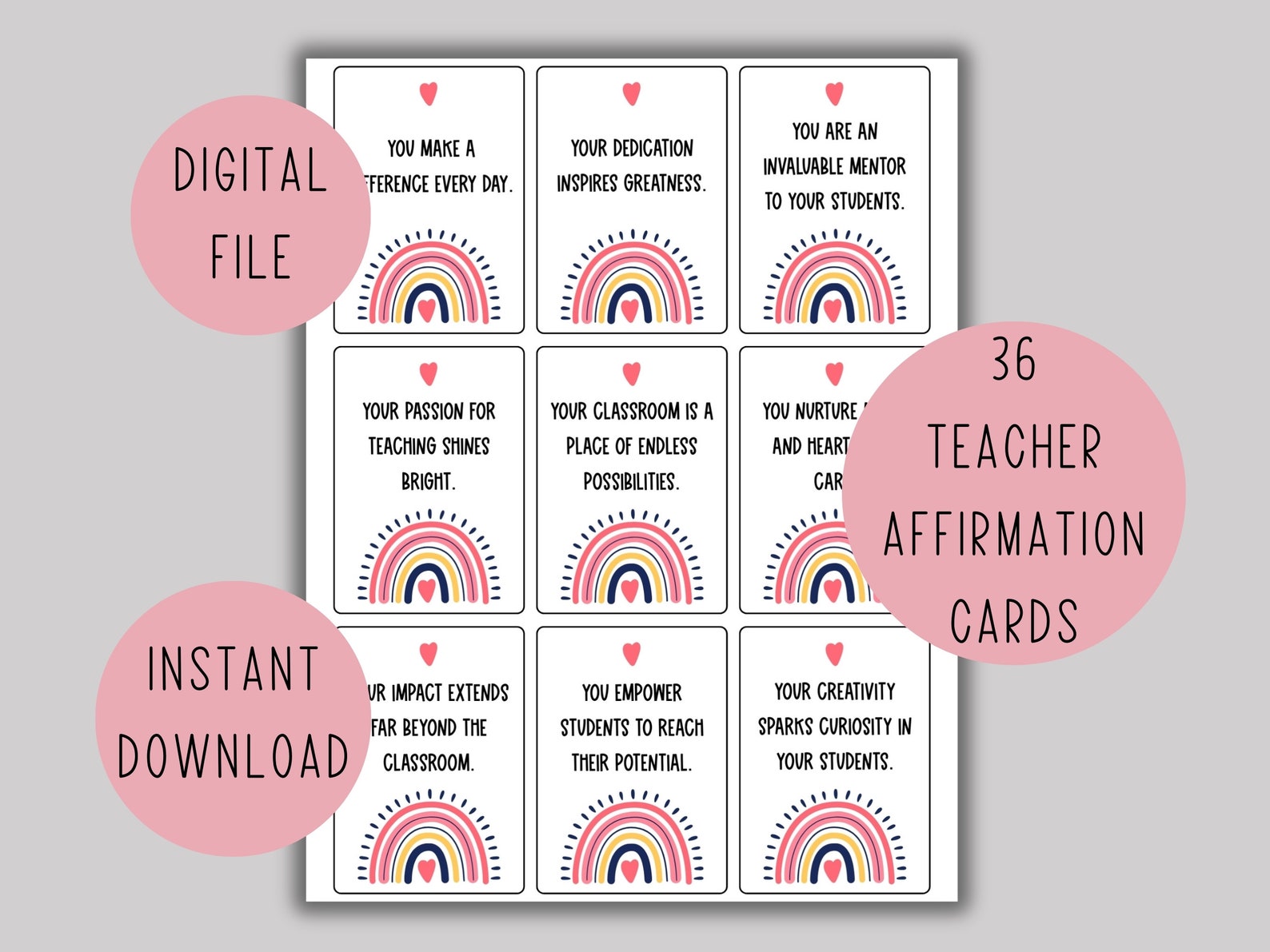 Teacher Appreciation Cards, Printable Affirmation Notes, Thank You ...