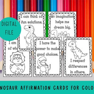 Páginas para colorear de dinosaurios con afirmaciones / Afirmaciones para niños / Dibujos para colorear de dinosaurios para niños pequeños / Afirmaciones para colorear / Citas positivas para niños