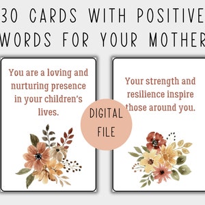Afirmaciones para mamá, palabras positivas para mamá, regalo para mamá, tarjetas imprimibles para mamá, notas de amor para mamá, regalo para el día de la madre, regalo para suegra, madrastra