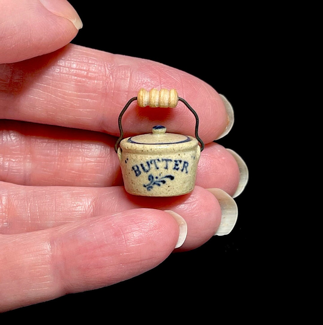 GMA Jane Graber Pottery Bailed Butter Pot Dollhouse Colonial Primitive