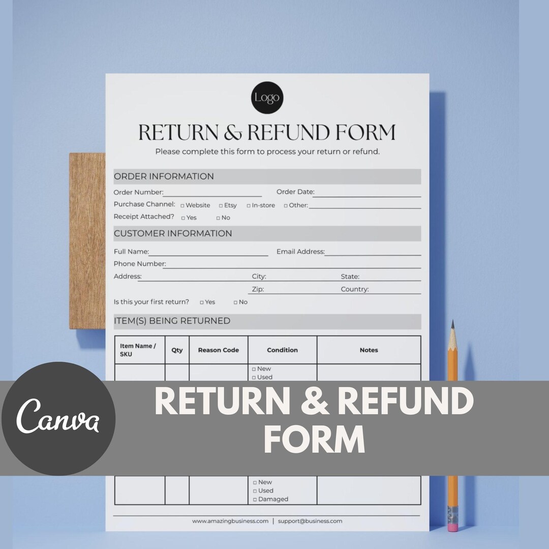 Return & Refund Form Template | Editable Return Request Form | Small ...