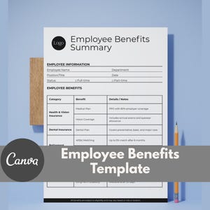 Employee Benefits Summary Template | HR Canva Form for New Hires | Editable A4 US Letter PDF | Compensation & Benefits Overview| hr Bundle
