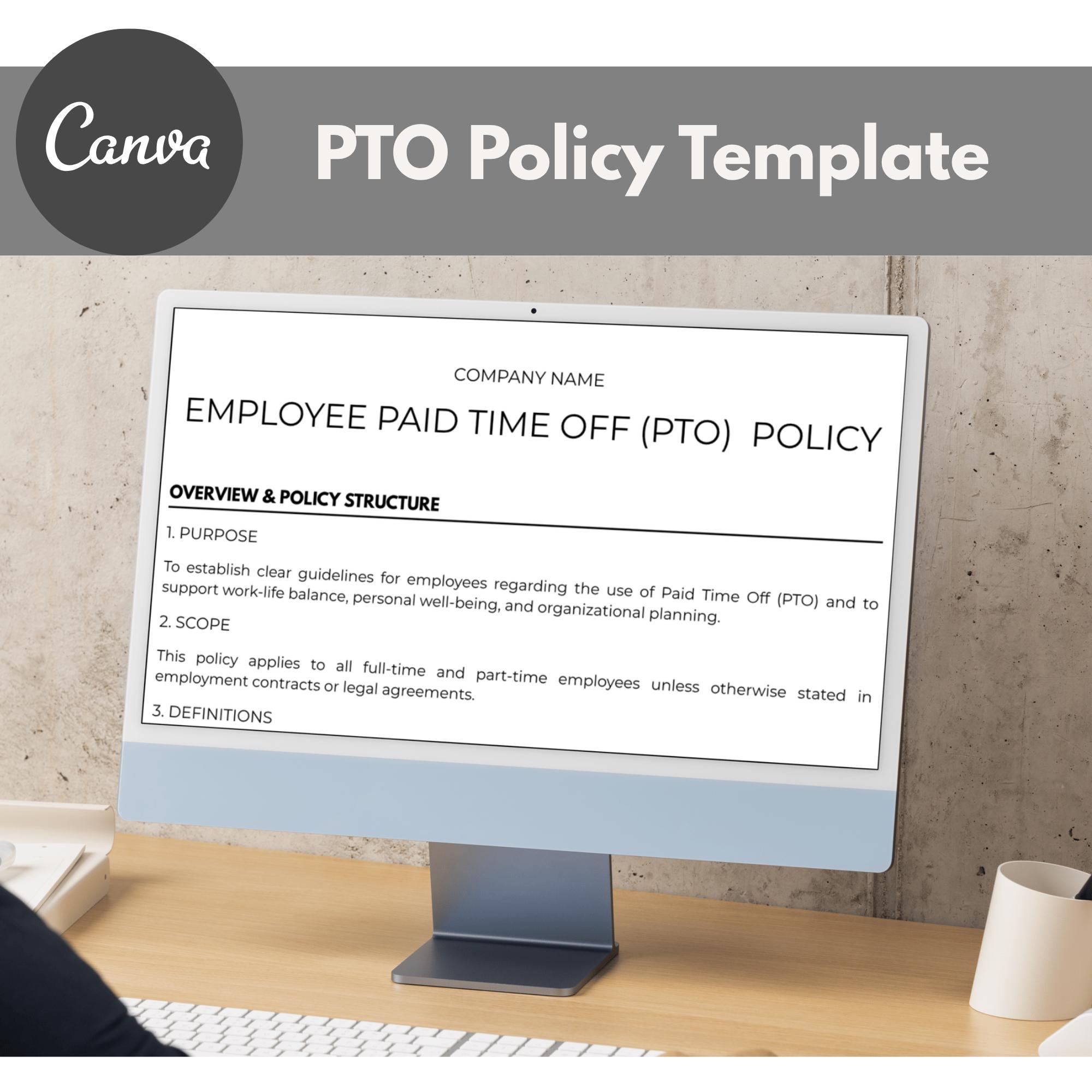 Free Simple Pto Policy Example Employee PTO Policy Template | Editable HR Form (canva) - Etsy