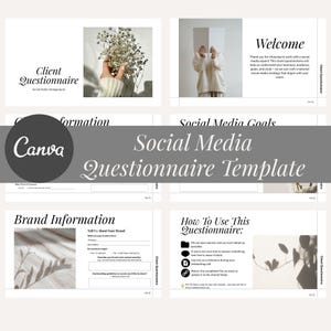 Social Media Client Questionnaire | Editable Canva Presentation Template | 14 Page Onboarding Form for Social Media Managers