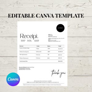 Receipt Template for Small Business | Editable Canva Digital Download | Printable Client Receipt Form
