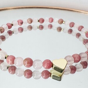 Rhodonite and Rose Quartz 4mm Genuine Gemstone Stretch Bracelet
