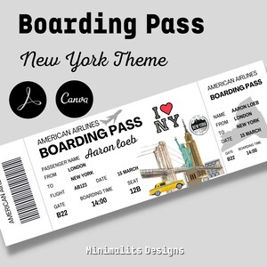 New York Boarding pass, Editable Boarding Pass, Vacation ticket, Printable Airline Ticket, Boarding Pass Surprise Trip, Digital Download