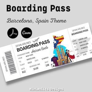 Spain Boarding pass, Editable Boarding Pass, Vacation ticket, Printable Airline Ticket, Boarding Pass Surprise Trip, Digital Download