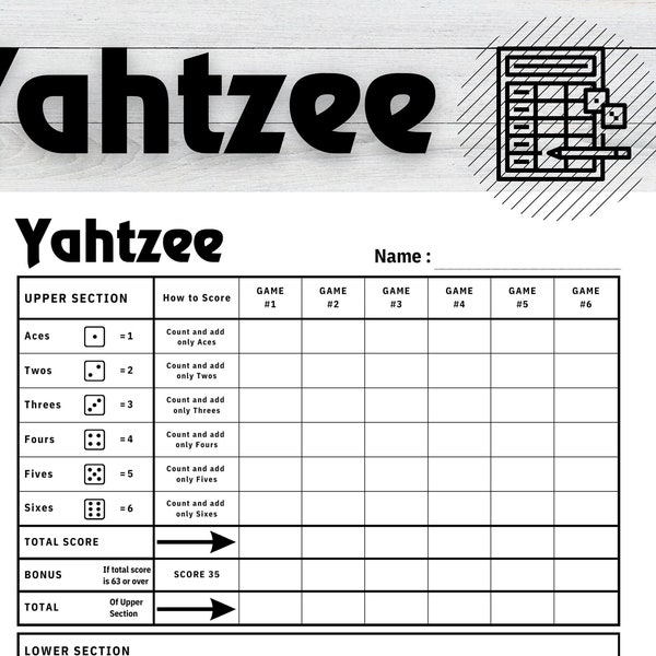 Yahtzee Score Card, Yahtzee Score Pad, dice game card, Yahtzee Score Sheet, Printable Yahtzee, Instant Download