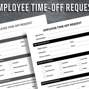 Employee Time-off Request, Paid Time off Request, Vacation Request Template, PTO Request Sheet, Instant Download