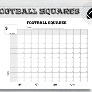 Football Squares, Gioco di scommesse sul calcio, Griglia di Football Square, Raccolta fondi per il calcio, Football Squares stampabili, Download immediato