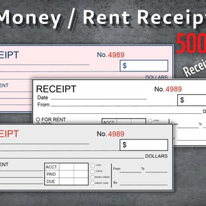 Money or Rent Receipt, Printable Receipt, 5000 Receipts, Rent Receipt, Cash Receipt, Digital Receipt, Instant Download
