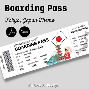 Carte d'embarquement pour le Japon, carte d'embarquement modifiable, billet vacances, billet d'avion imprimable, voyage surprise carte d'embarquement, téléchargement numérique