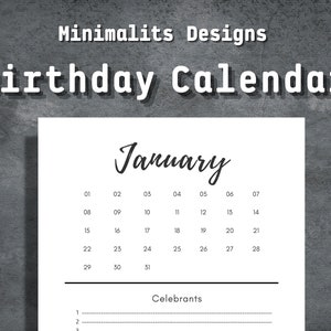 Birthday Calendar, Celebration Tracker, Birthday Reminder List, Instant Download