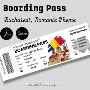 Romania Boarding pass, Editable Boarding Pass, Vacation ticket, Printable Airline Ticket, Boarding Pass Surprise Trip, Digital Download
