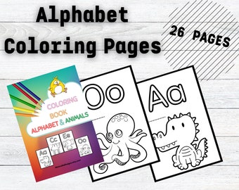 Alphabet Coloring Pages, Printable Coloring Book, Animal Alphabet Coloring Pages. Instant Download
