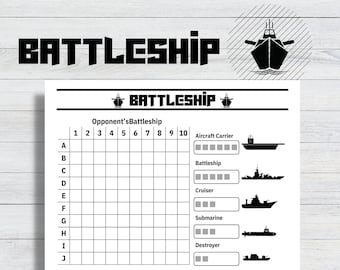 Battleship Game, Battleship Board Game, Battleship Paper Game, Road Trip Game, Kid Activity, Fun Games, Homeschool Game, Instant Download